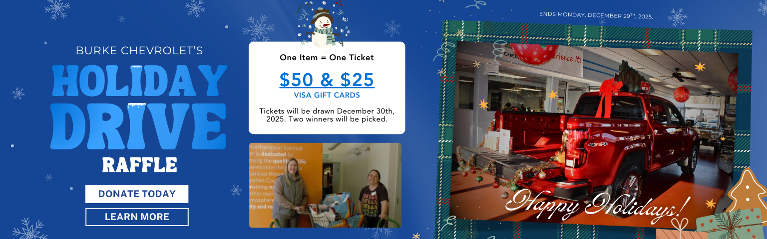 Burke Chevrolet's Holiday Drive Raffle, Donate Today! Happy Holidays!